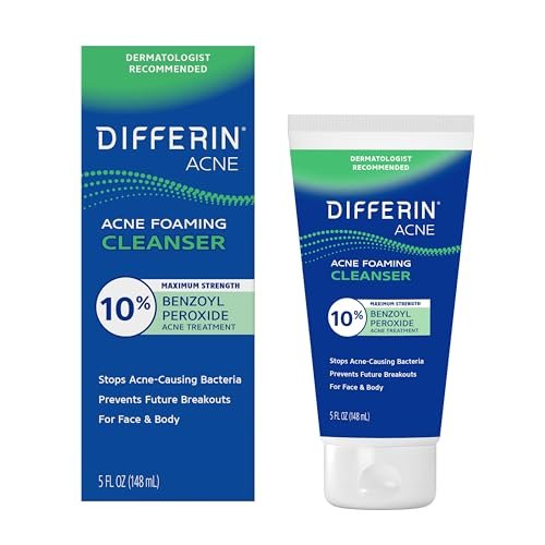 Differin Acne Face Wash with 10% Benzoyl Peroxide Foaming...