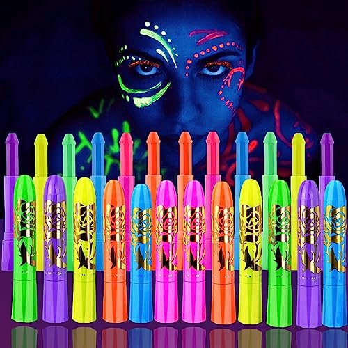 12 Pieces Glow Blacklight Face & Body Neon Paint Sticks