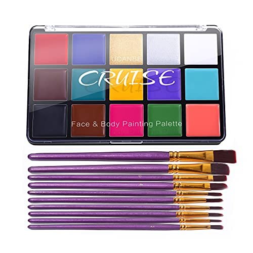 UCANBE Face Body Paint Set, 15 Colors with 10 Brushes