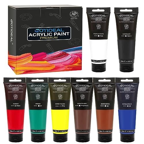 GOTIDEAL Craft Acrylic Paint Set,8 Primary Colors((120ml,4...