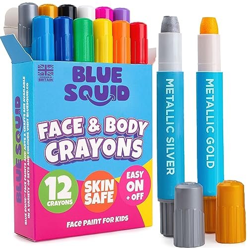 Blue Squid Face Paint Crayons - 12 Vibrant Washable Colors