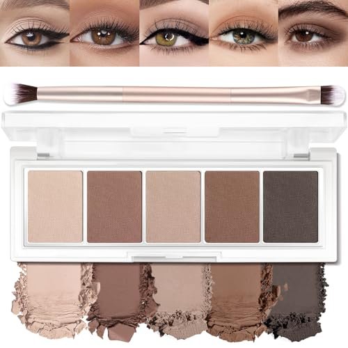 5 Colors Matte Eyeshadow Palette with Brush, Neutral Nude...