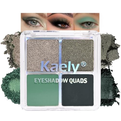 Kaely Powder Eyeshadow Quad, Matcha Green Matte Glitter...