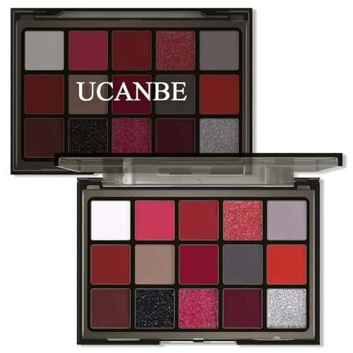 UCANBE Red Eyeshadow Makeup Palette, 15 Colors Matte and...
