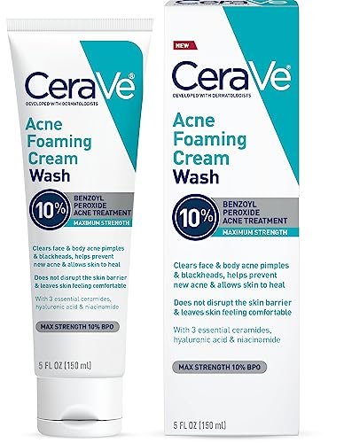 CeraVe Acne Foaming Cream Wash, Gentle Face and Body...