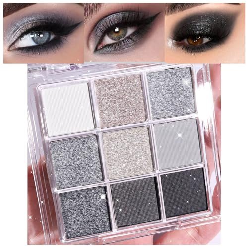 evpct 9 Colors Silver Gray Glitter Eyeshadow Palette