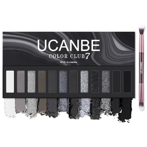 UCANBE Smokey Eyeshadow Palette, Dark Black White Gray...