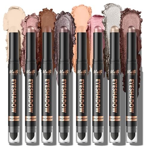 LANGMANNI 8Colors Dual-Ended Cream Eyeshadow Stick Set with...