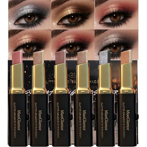 MooGlamor 6 Pcs Glitter Eye Shadow Stick Waterproof Shimmer...