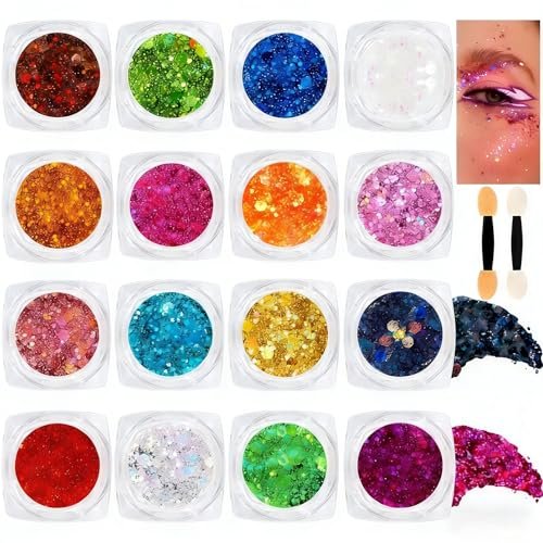 16 Colors Chunky Fine Mixed Holographic Glitter Gel Set