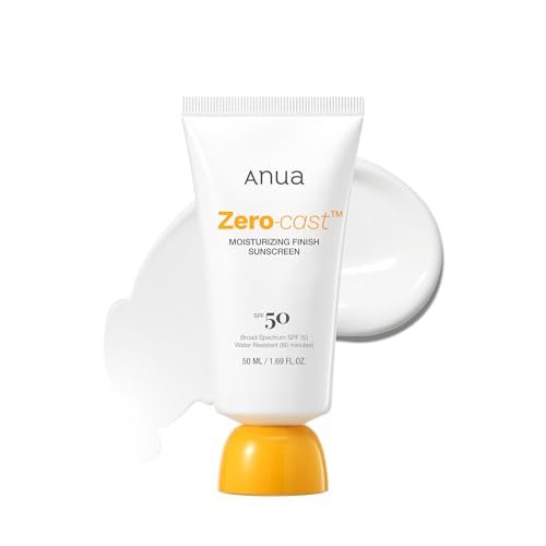 Anua, Zero-Cast Moisturizing Sunscreen SPF 50, Glow Natural...