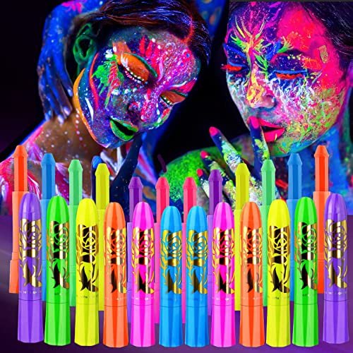 12 PCS Glow Face Body Paint, Glow UV Neon Sticks