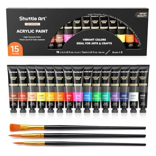 Shuttle Art Acrylic Paint Set, 15 x 12ml Tubes