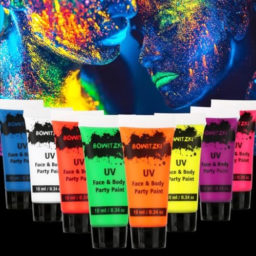 Bowitzki UV Neon Face Body Paint 8 Tubes Glow Kit