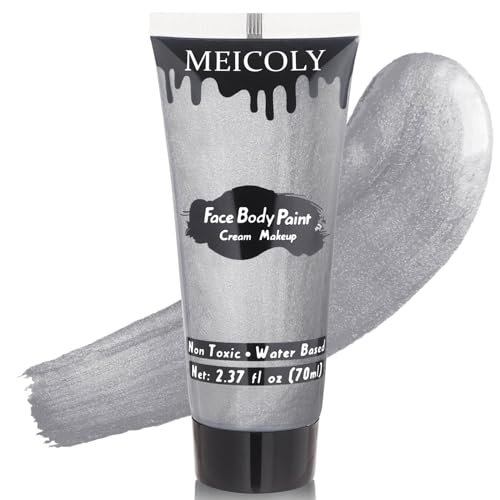 MEICOLY Metallic Silver Face Body Paint for Tin Man Makeup