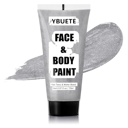 YBUETE Silver Water Based Face Body Paint, Full Coverage...