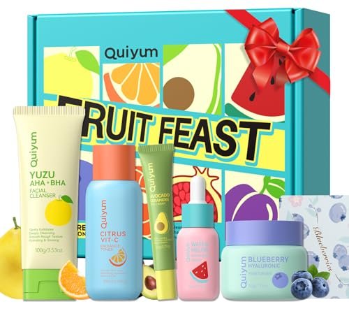 QUIYUM Fruit Skincare for Teens, 5 Daily Routine Gift Set