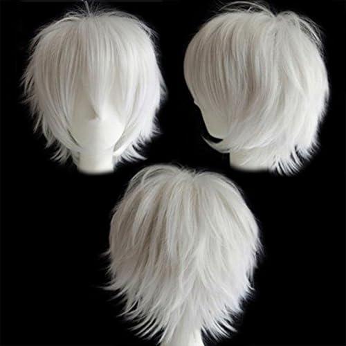 S-noilite Unisex Short White Cosplay Wigs Fluffy Shaggy...