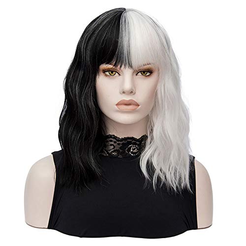 QACCF Short Wavy Shoulder Length Women Full Bangs Wig