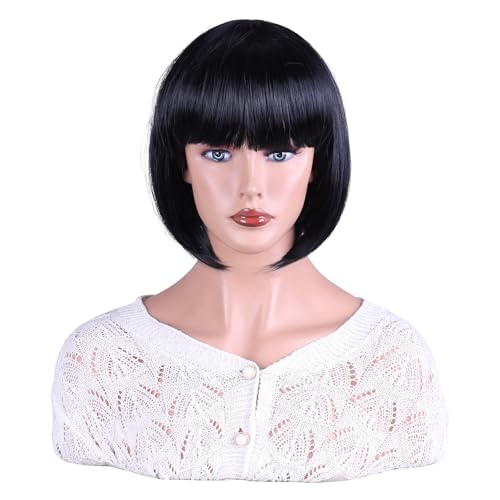SOUTHSKY Black Short Straight Wig with Fringe Bob Style