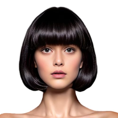 Rose bud Black Wig Bob Straight 12 Inch Short Hair