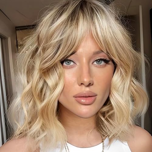 Getshow Short Light Blonde Bob Wigs for Women with Bangs