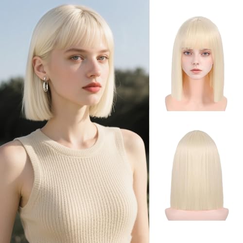 AliRobam Blonde Bob Wig with Bangs Short Straight for Women