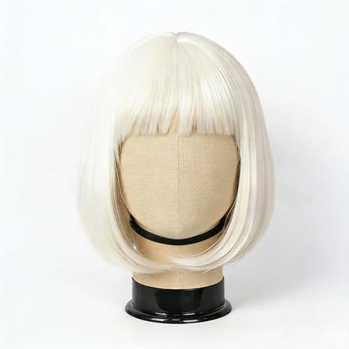 Svolna White Blonde Short Bob Wig with Bangs