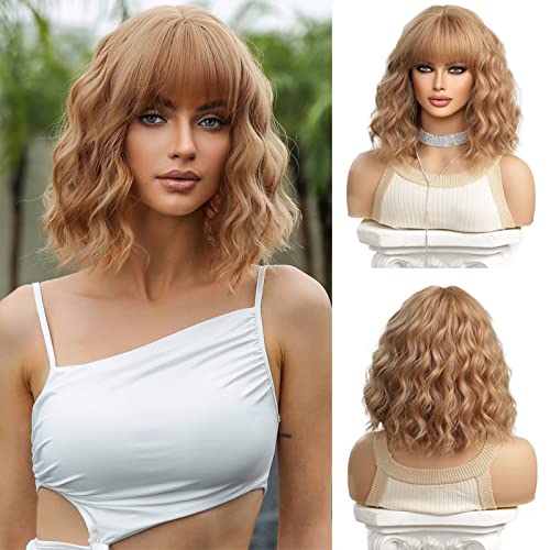 Esmee Short Wave Strawberry Blonde Bob Wigs with Fringe