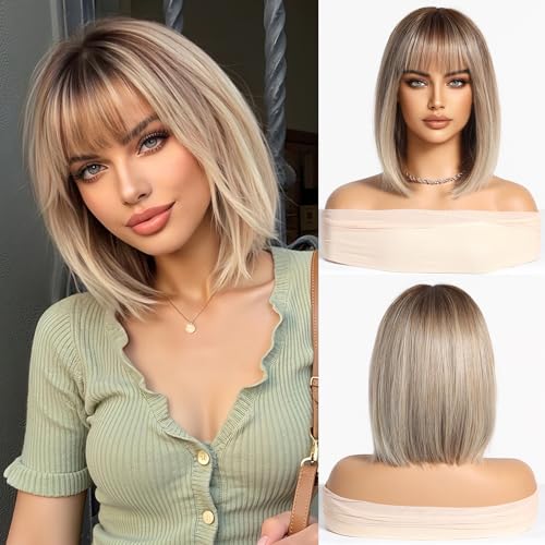 Esmee Short Straight Blonde Bob Wigs With Fringe