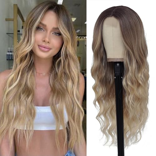 HMHIFI Long Ombre Blonde Wigs for Women, 26 Inch Wavy