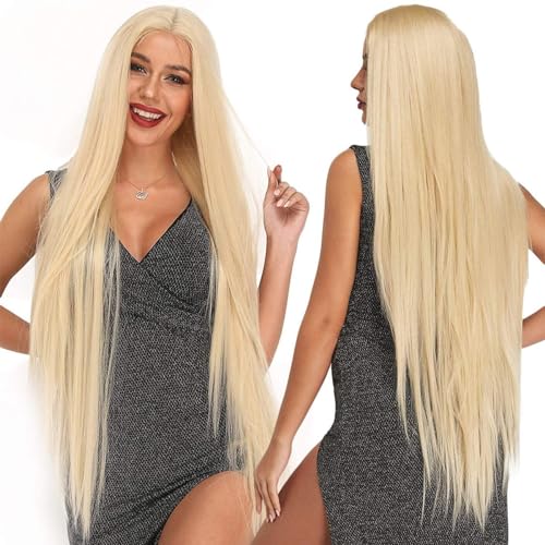 Ebingoo 40 inch Long Blonde Lace Front Straight Wig