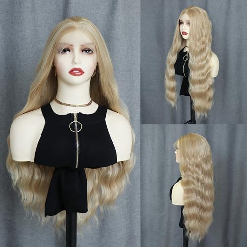 WXHWCX Blonde Long Wavy Synthetic Lace Front Middle Part Wig