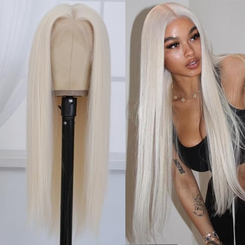 Platinum Blonde Synthetic Lace Front Wig Pre Plucked 13x4 HD