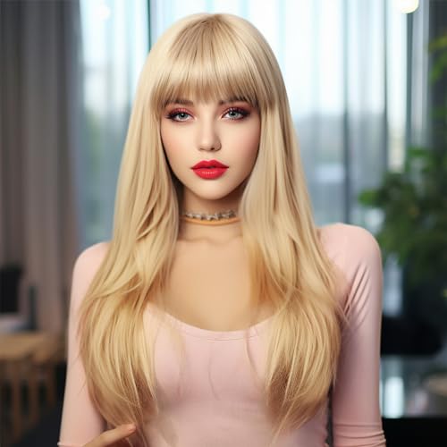 Leuik Light Blonde Wig With Bangs For Women and Girls