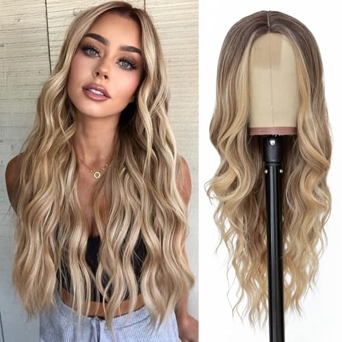 NAYOO Long Ombre Blonde Wavy Wig for Women 26 Inch