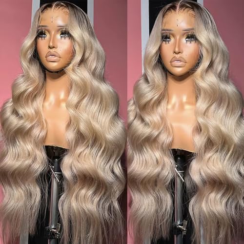CIYOO Ombre Brown Roots Ash Blonde Wigs Glueless Human Hair