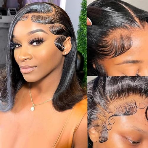 Rnsnwiee Short Bob Wig Human Hair Straight 13x4 Lace Front