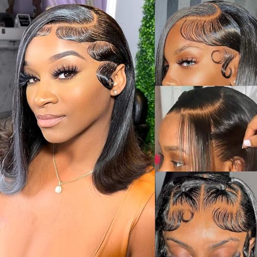 HIRIREMY Bob Wig Human Hair 13x4 HD Lace Frontal Straight
