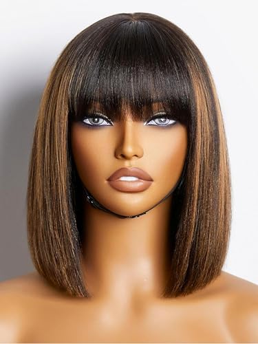LUVME HAIR 10 Inch Yaki Straight Bob Wig with Bangs