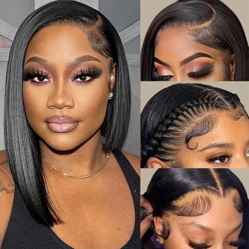 WEBLONE Bob Wig Human Hair 13x4 Lace Frontal 10 Inch
