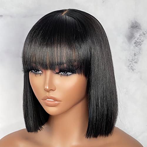 LUVME HAIR 10 Inch Short Black Straight Glueless Bang Wig