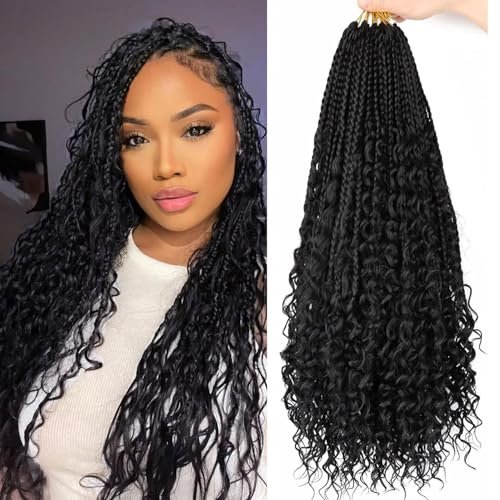 LYCSOU Goddess Box Braids Crochet Hair 1B 18 Inch Bohemian