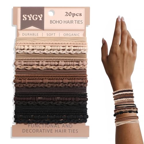 20 PCS Boho Hair Ties Bracelets, No-Damage Braided Ponytail...