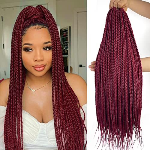 24 Inch Box Braid Crochet Hair 144 Strands Burgundy