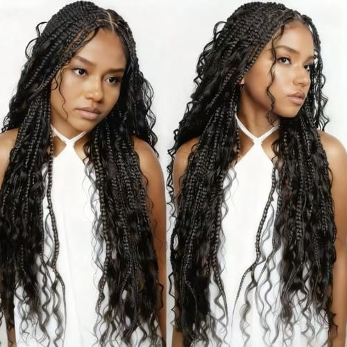 Suntefic Boho Box Braided Wigs for Black Women Full Lace