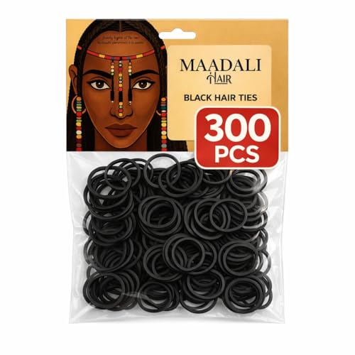 300 Black Hair Ties - Small Strong MAADALI Rubber Bands