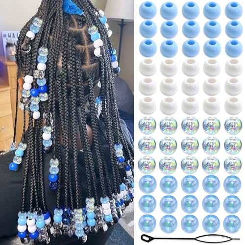 NAISKA 60Pcs Blue White Hair Beads for Braids and Locs