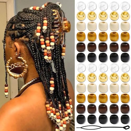 NAISKA 60Pcs Wooden Hair Beads for Braid and Loc Accessories