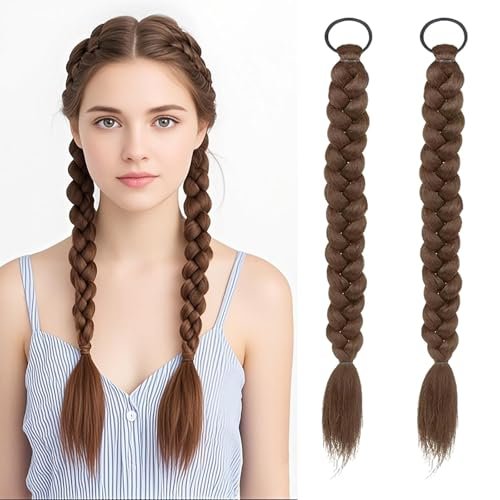 Braided Ponytail Hair Extensions Clip-in 2Pcs Set with Hair...